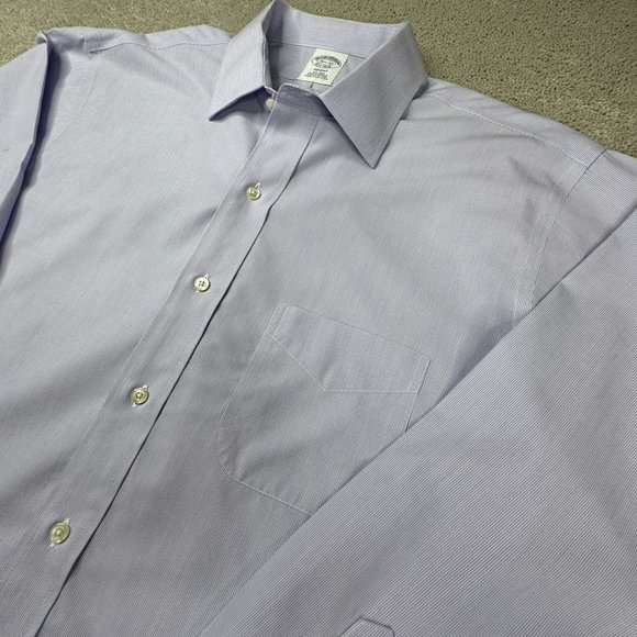 Brooks Brothers Dress Shirt size‎ 16.5 Large Blue fine pin stripes Very Nice! - Picture 4 of 9